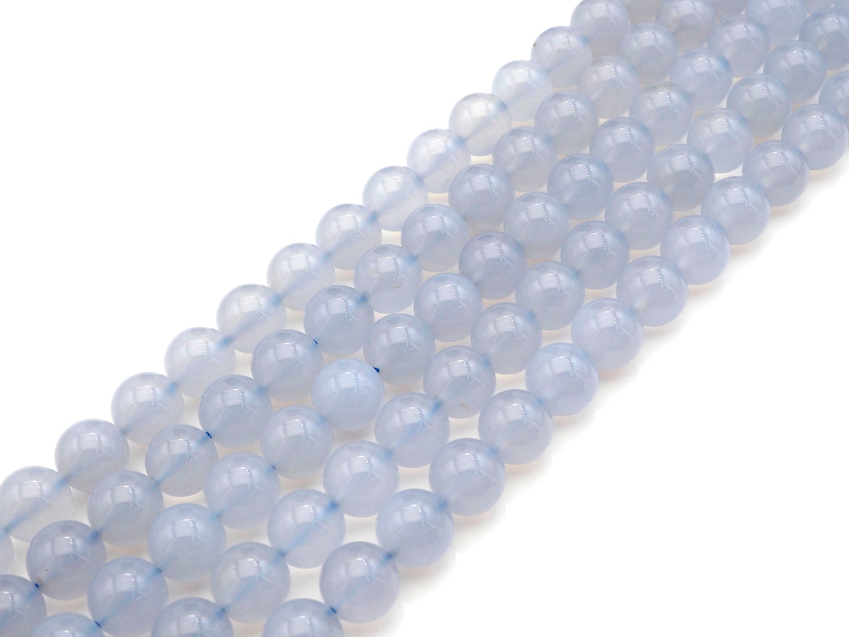 Top Quality Blue Chalcedony Round Smooth Beads, 6mm/8mm/10mm Natural High Polished Chalcedony, 15.5'' Full Strand, Sku#U1014