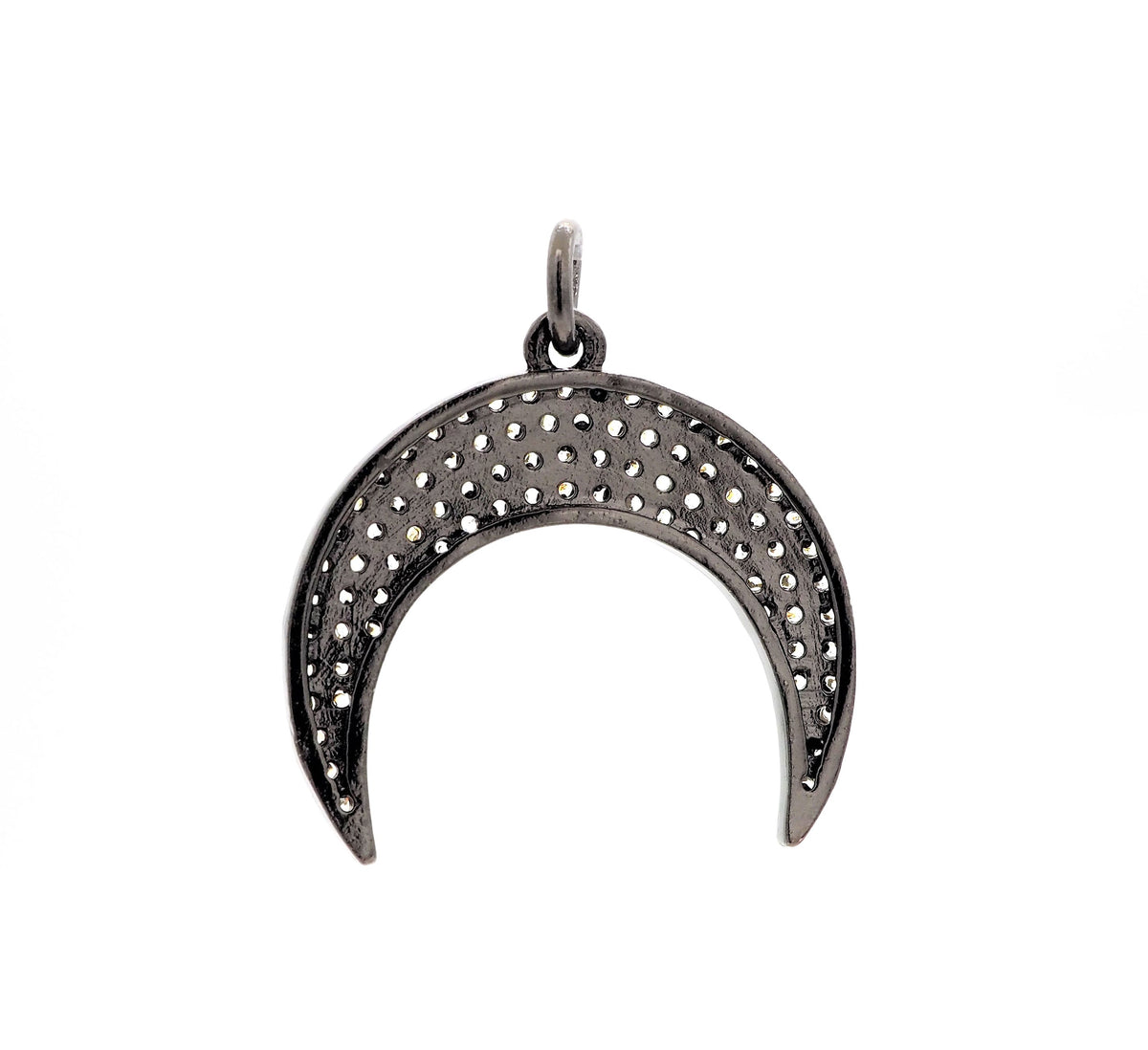 CZ Micro Pave Crescent Moon Pendant, CZ Pave Horn Findings, Micro Paved Horn Pendant, 20mm,sku#F550