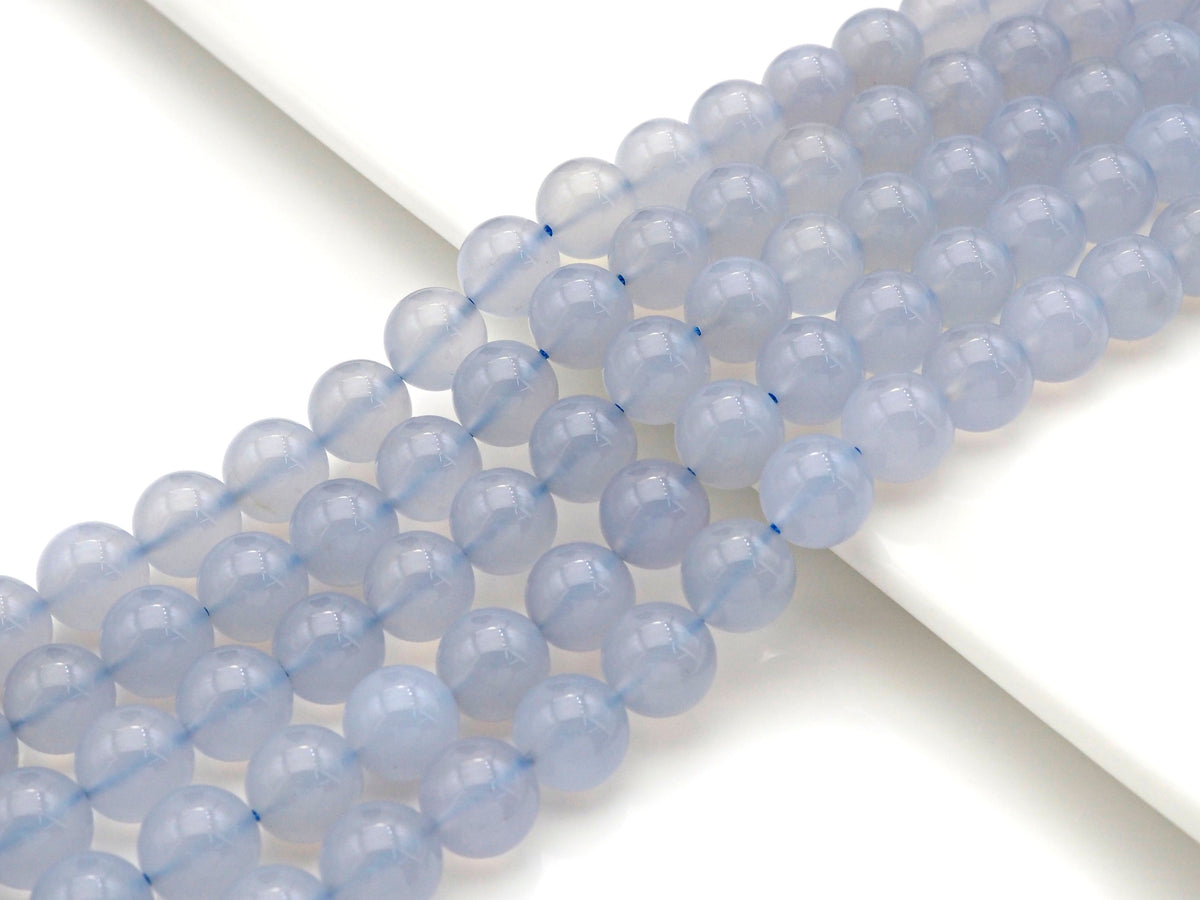 Top Quality Blue Chalcedony Round Smooth Beads, 6mm/8mm/10mm Natural High Polished Chalcedony, 15.5'' Full Strand, Sku#U1014