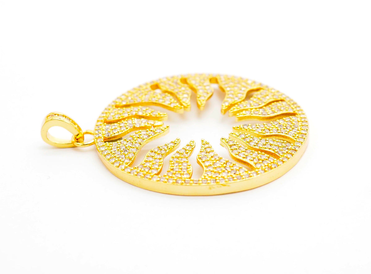 CZ Micro Pave Hollow out Floral Flower Flame Pendant/Charm, Cubic Zirconia Pendant Charm,35x38mm,sku#F495