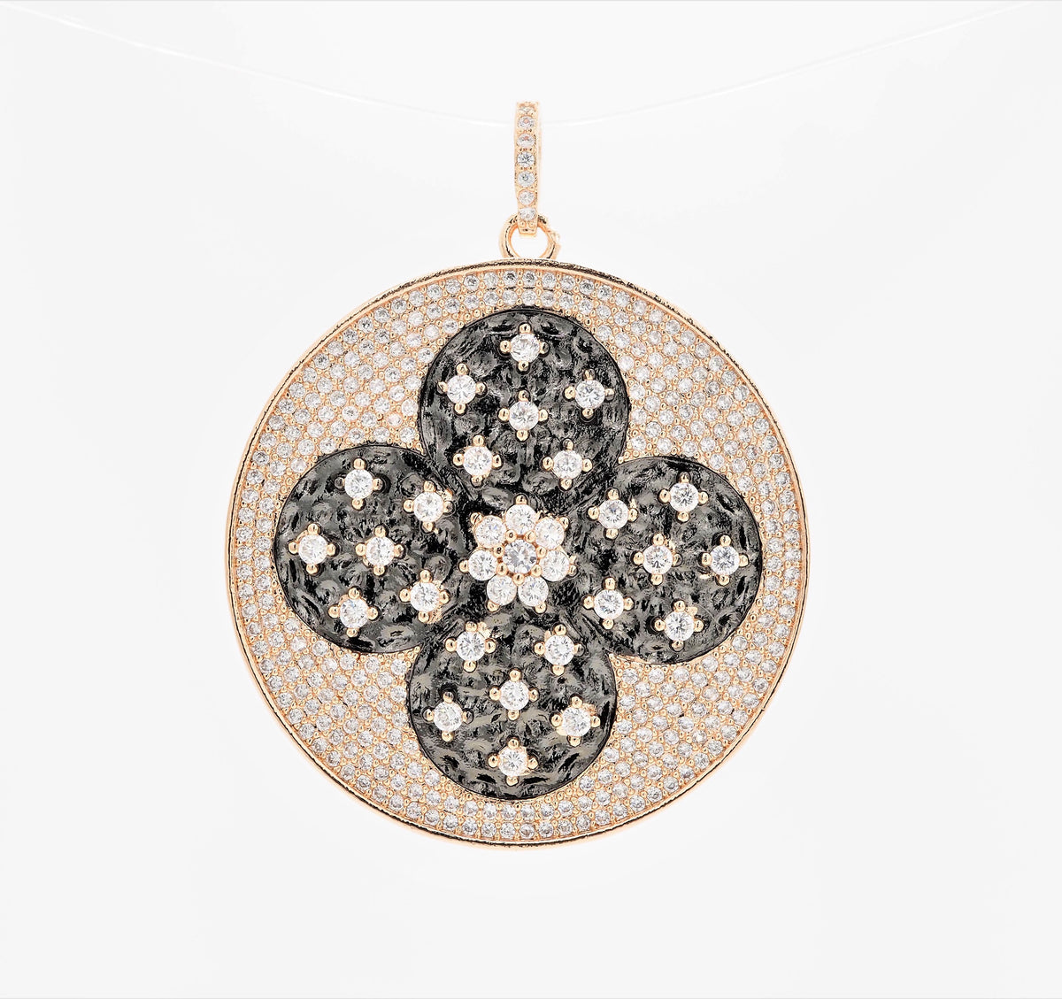 19mm/38mm CZ Dual Color Clover Flower Round Charm, Sku#F549c