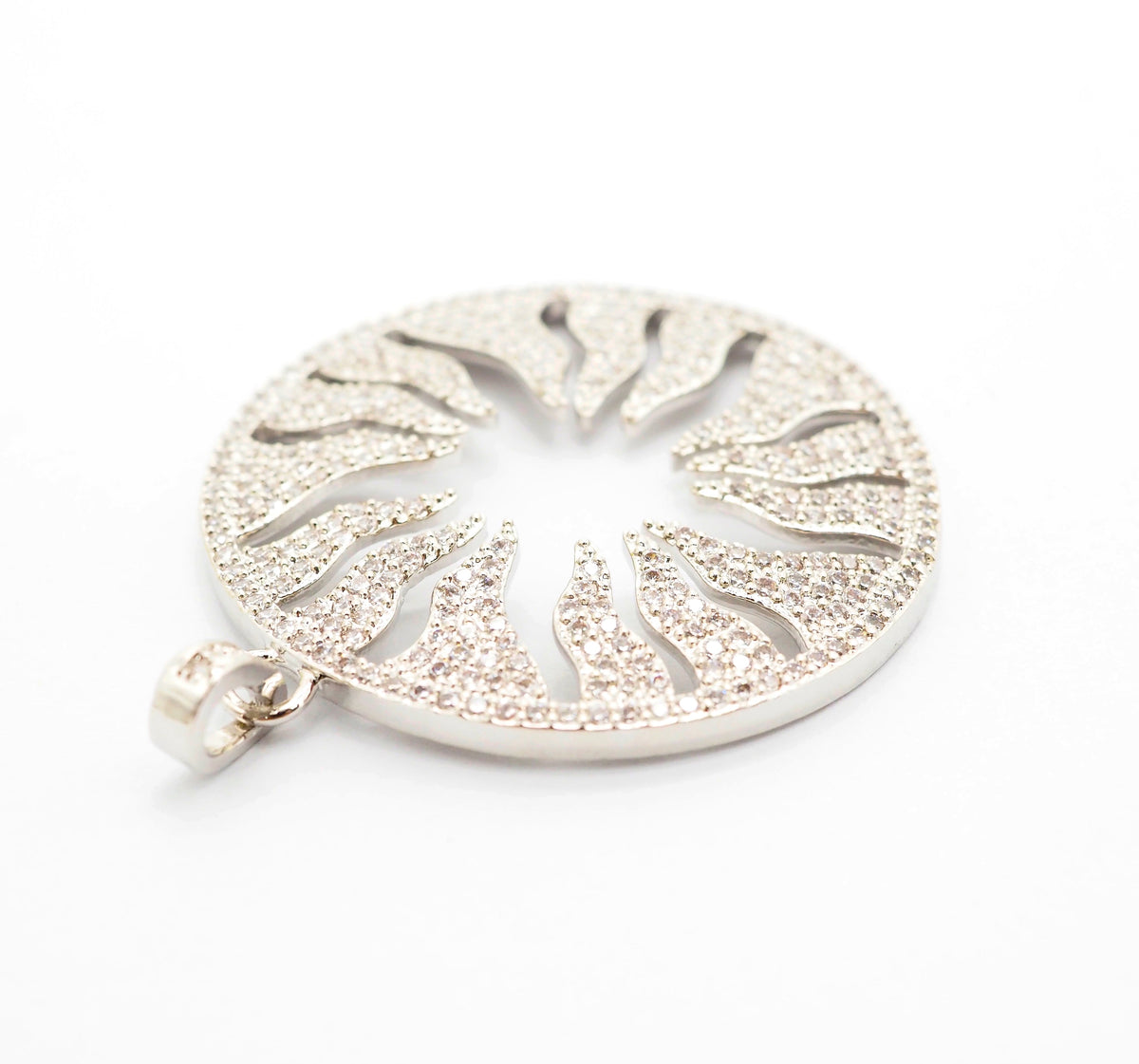 CZ Micro Pave Hollow out Floral Flower Flame Pendant/Charm, Cubic Zirconia Pendant Charm,35x38mm,sku#F495