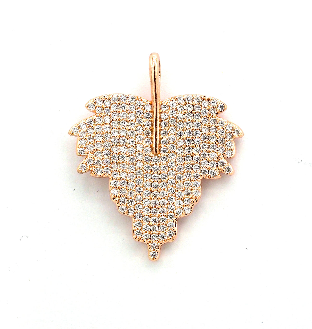 CZ Clear Micro Pave Leaf Charm Pendant, Leaf Shaped Pave Pendant, Gold/Rose Gold/Silver/Gunmetal plated, 31x36mm, Sku#F507