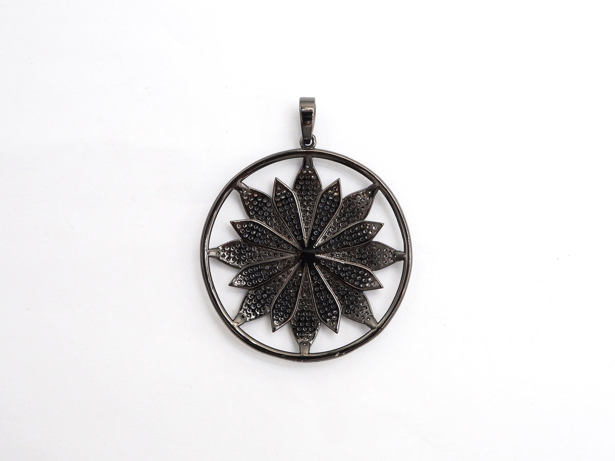 40mm Large CZ Micro Pave Hollow out Flower Round Disc Pendant, Cubic Zirconia Rose Gold/Gold/Silver/Black Focal Pendant, 46x43mm, F546C