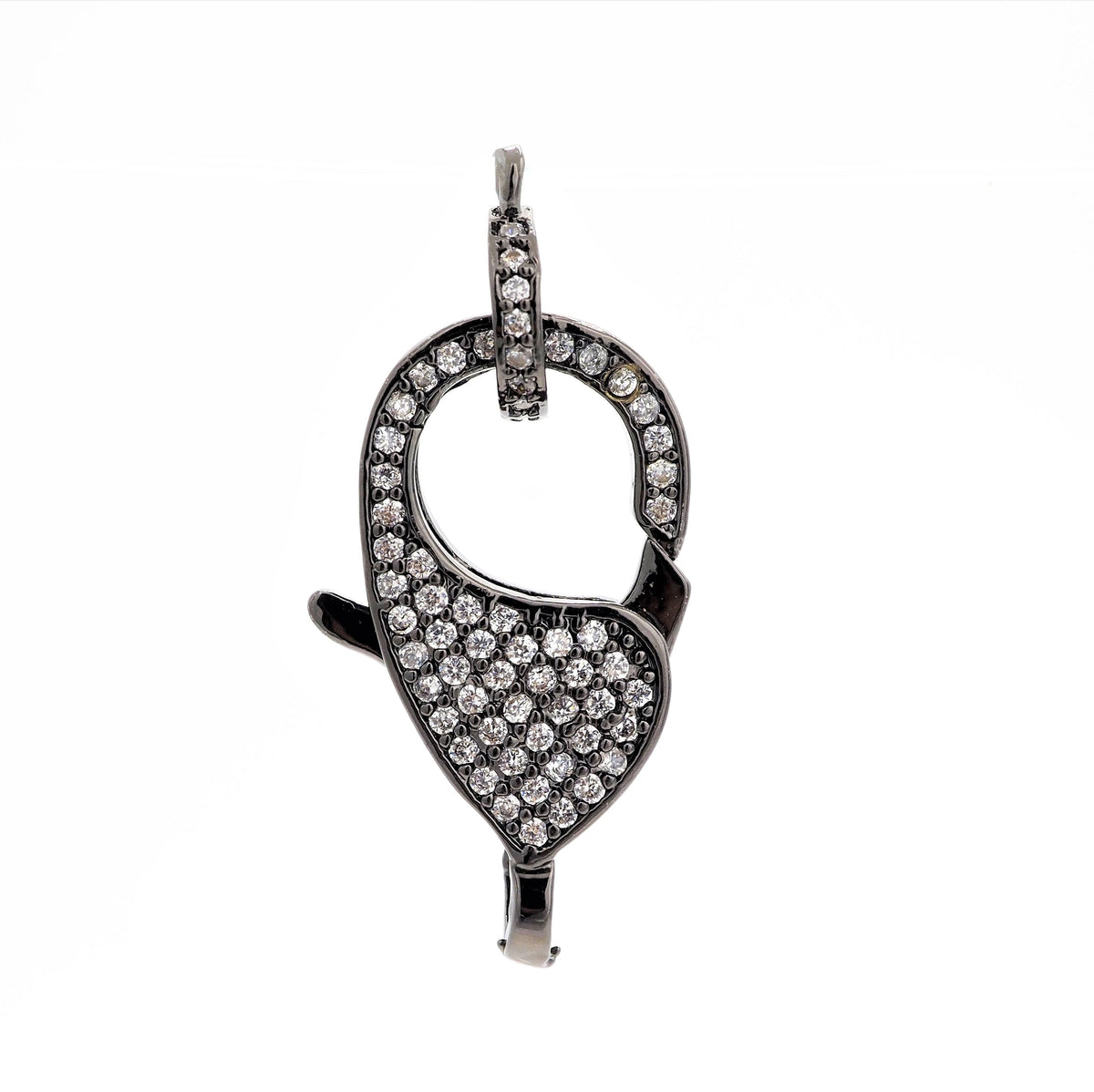 CZ Micro Pave Teardrop Lobster Claw Clasp, Cubic Zirconia Pave Lobster Clasp, Silver Black Rose Gold Plated,22x12mm, sku#H129