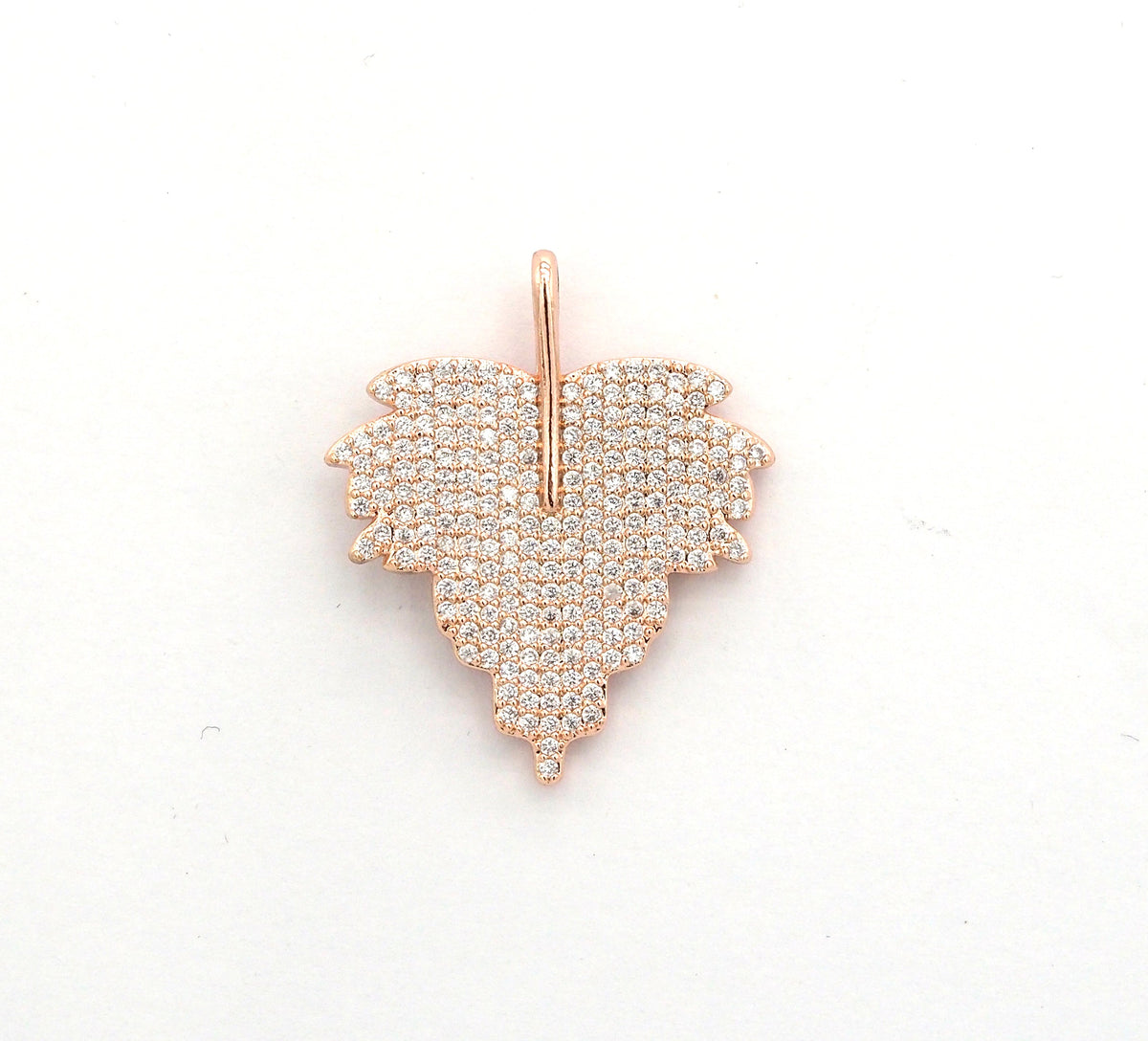 CZ Clear Micro Pave Leaf Charm Pendant, Leaf Shaped Pave Pendant, Gold/Rose Gold/Silver/Gunmetal plated, 31x36mm, Sku#F507