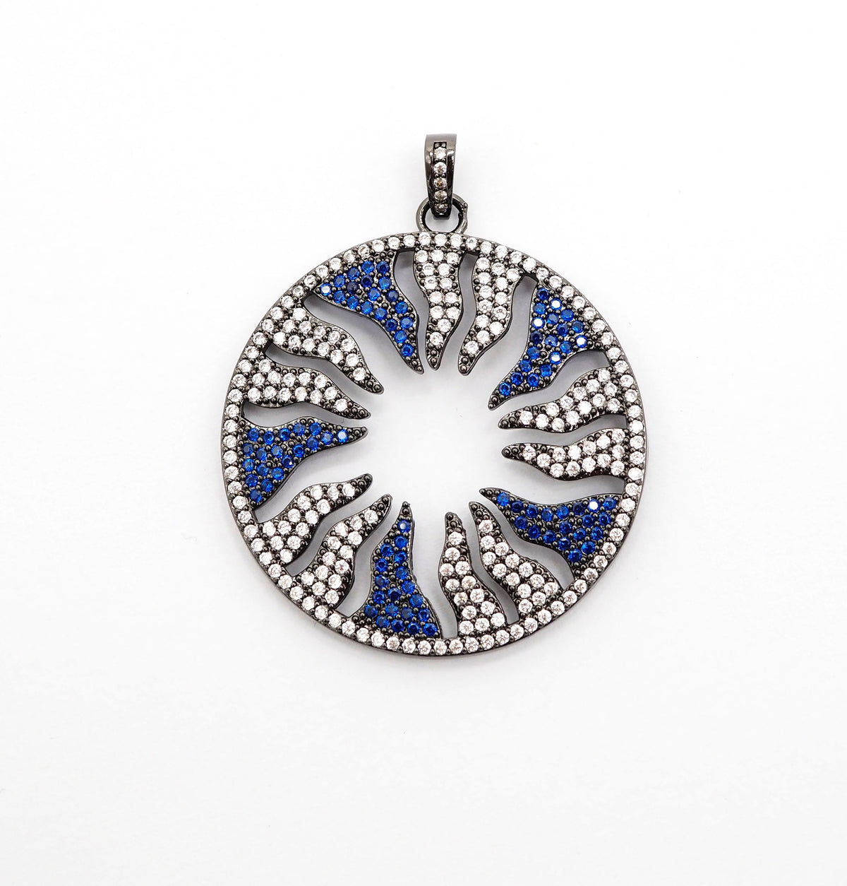Large CZ Micro Pave Hollow out Flower/Flame Pendant/Charm,Green/Black/Fuchsia/Cobalt Cubic Zirconia Pendant, Black plated, 38mm, sku#F496C