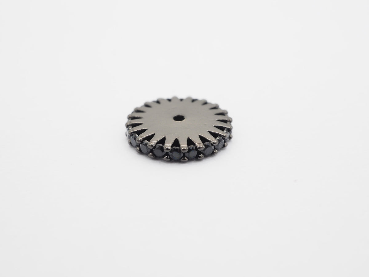 Black CZ Micro Pave On Black Flower Wheel Spacer Beads, Cubic Zirconia Coin Spacer Beads, Micro Pave Beads,6/8/10/12mm, sku#C73