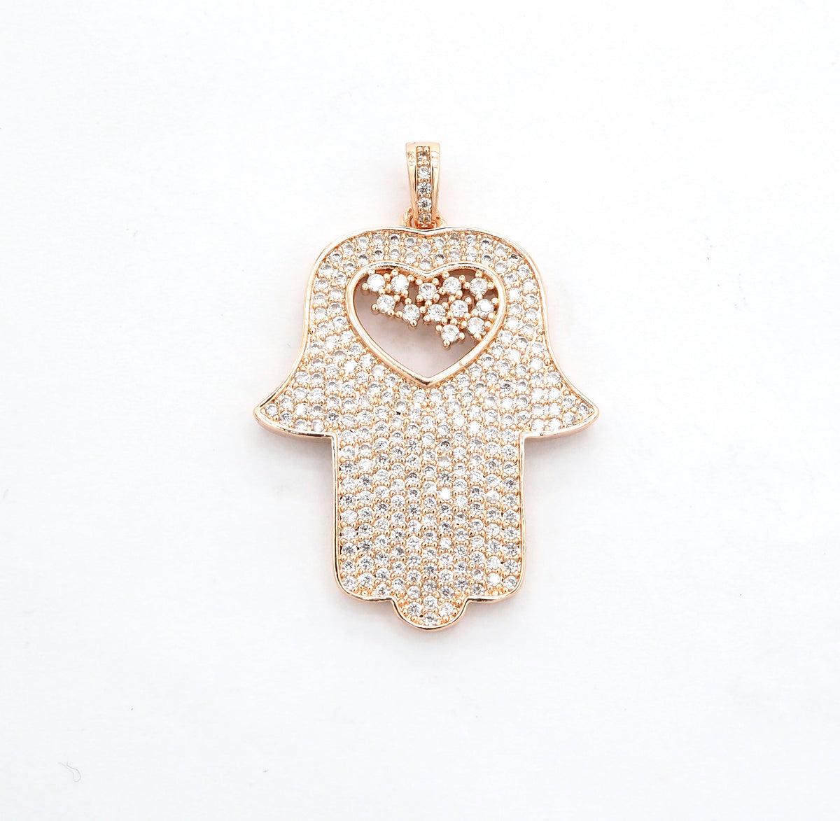 CZ Micro Pave Hamsa Hand with Heart Pendant, Cubic Zirconia Large Hamsa hand Pendant, Gold/Silver/Black/Rose Gold 27x35mm,SKU#F521