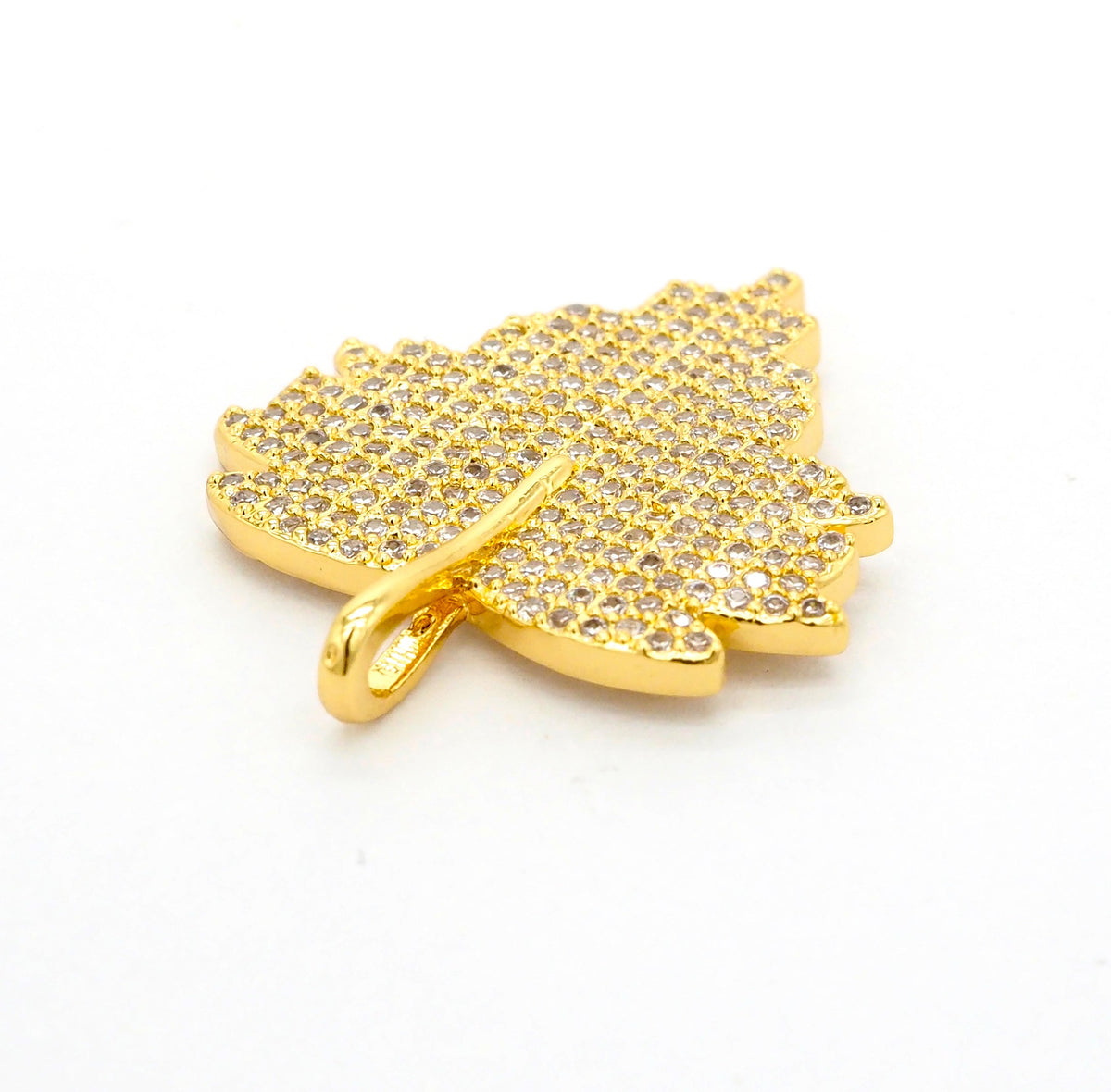 CZ Clear Micro Pave Leaf Charm Pendant, Leaf Shaped Pave Pendant, Gold/Rose Gold/Silver/Gunmetal plated, 31x36mm, Sku#F507