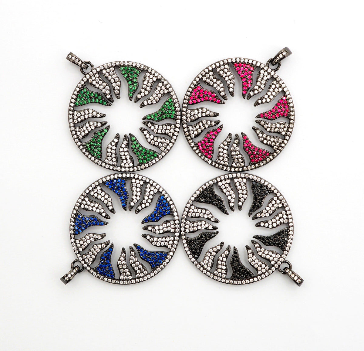 Large CZ Micro Pave Hollow out Flower/Flame Pendant/Charm,Green/Black/Fuchsia/Cobalt Cubic Zirconia Pendant, Black plated, 38mm, sku#F496C