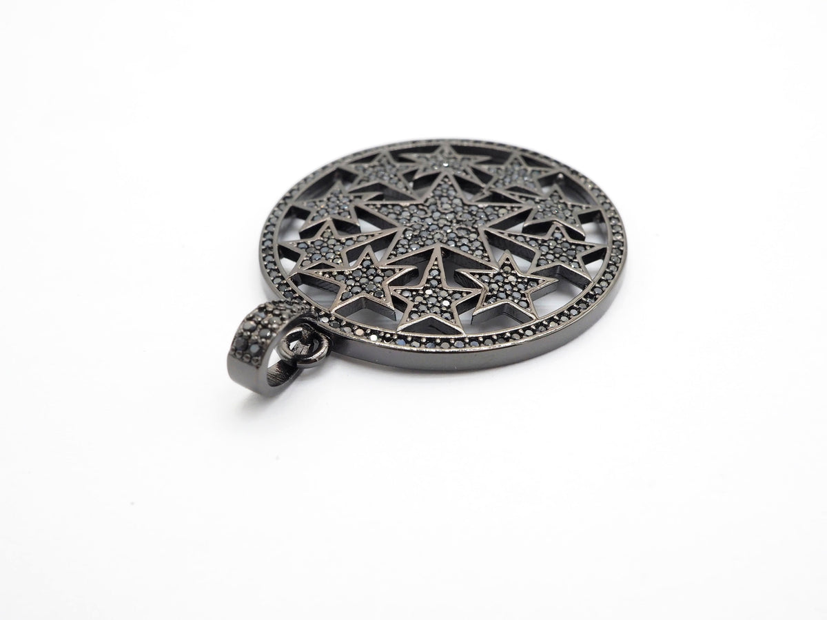 30mm Large CZ Micro Pave Hollow out Star Disc Pendant, Cubic Zirconia Filigree Rose Gold/Gold/Silver/Black Focal Pendant, 33x37mm, F547