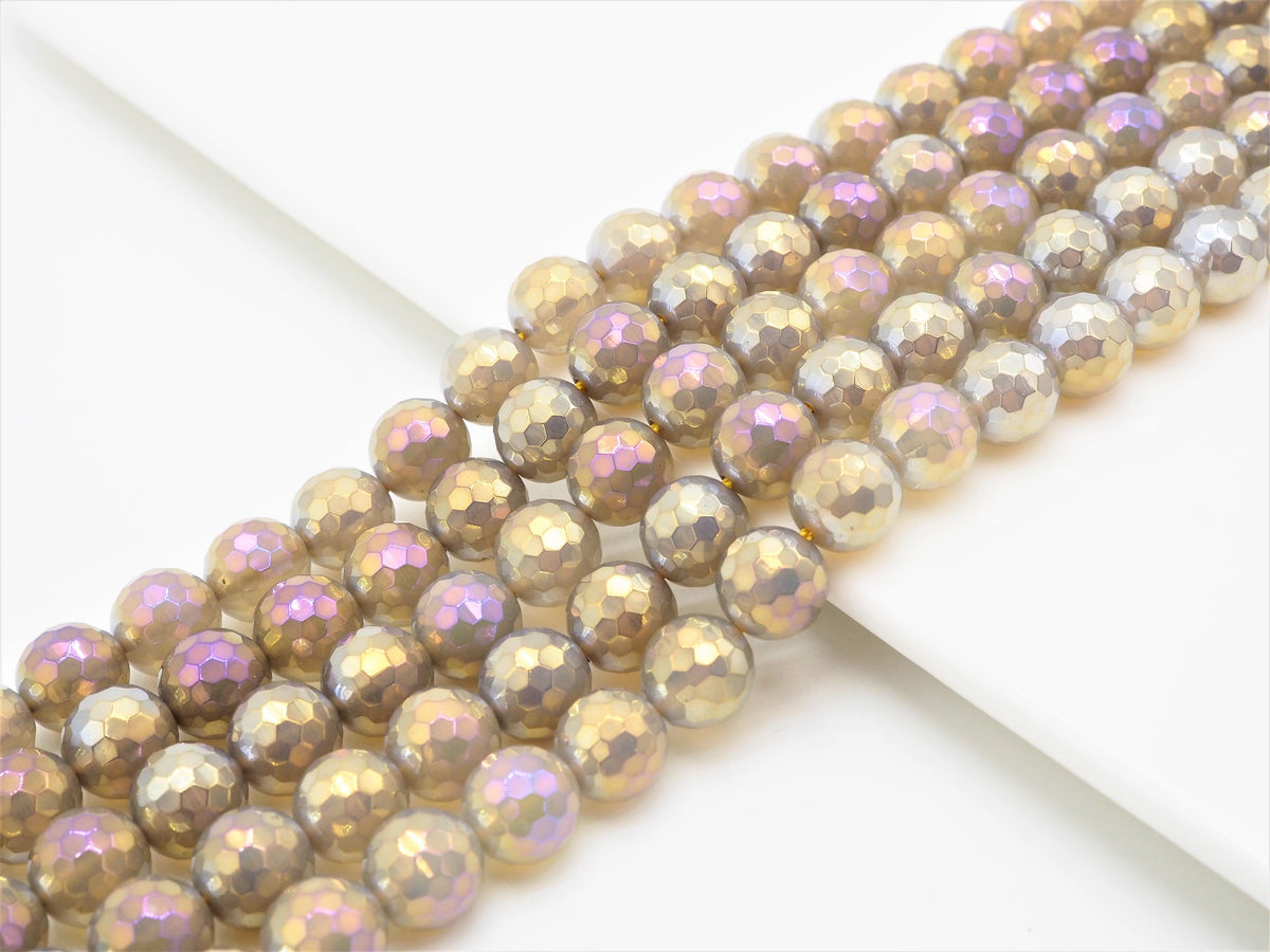 Mystic Plated Faceted Agate Beads,6mm/8mm/10mm, Multicolor Plated Gray Agate Beads,15.5" Full Strand, SKU#U303c