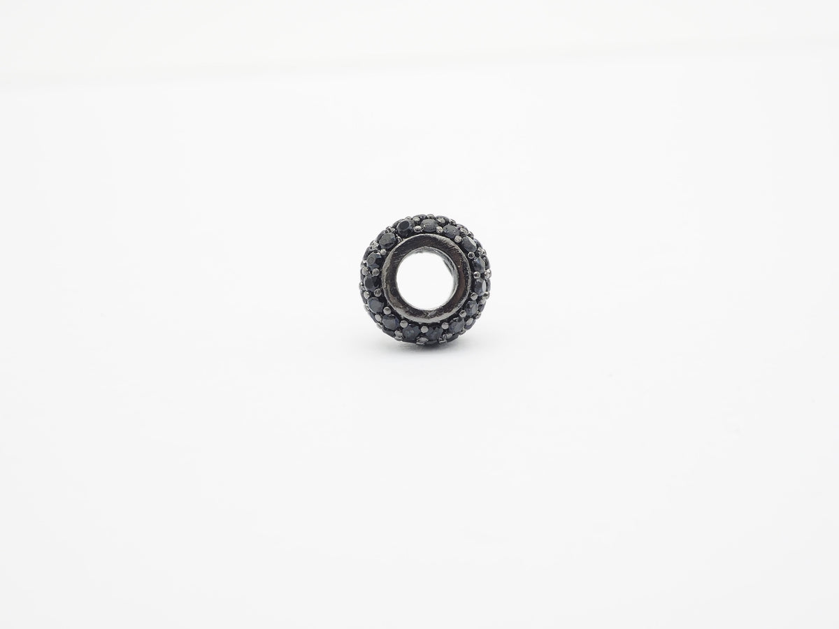 Black CZ Micro Pave On Black Rondelle Big Hole Spacer Beads, Cubic Zirconia Rondelle Spacer Beads, Pave Beads, 3x8/5x10mm, sku#C74