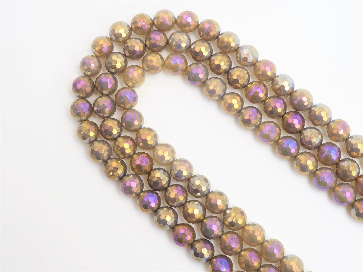 Mystic Plated Faceted Agate Beads,6mm/8mm/10mm, Multicolor Plated Gray Agate Beads,15.5" Full Strand, SKU#U303c