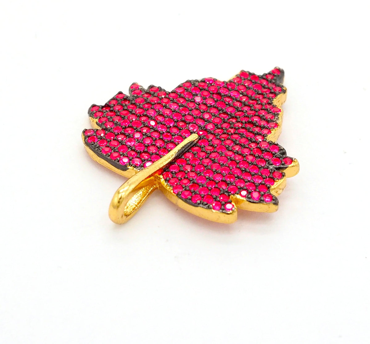 CZ Micro Pave Leaf Pendant/Charm, Cubic Zirconia Turquoise Blue Fuchsia Black Green Leaf Pave Pendant,31x36mm, sku#F508
