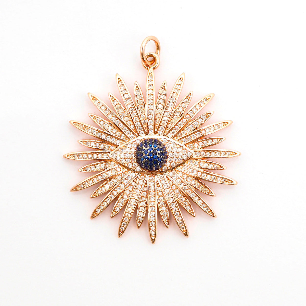 Large CZ Micro Pave Flower With Black Evil Eye Pendant/Charm,Cubic Zirconia Paved Charm/Focal, Necklace Charm Pendant, 43x46mm,sku#F497C
