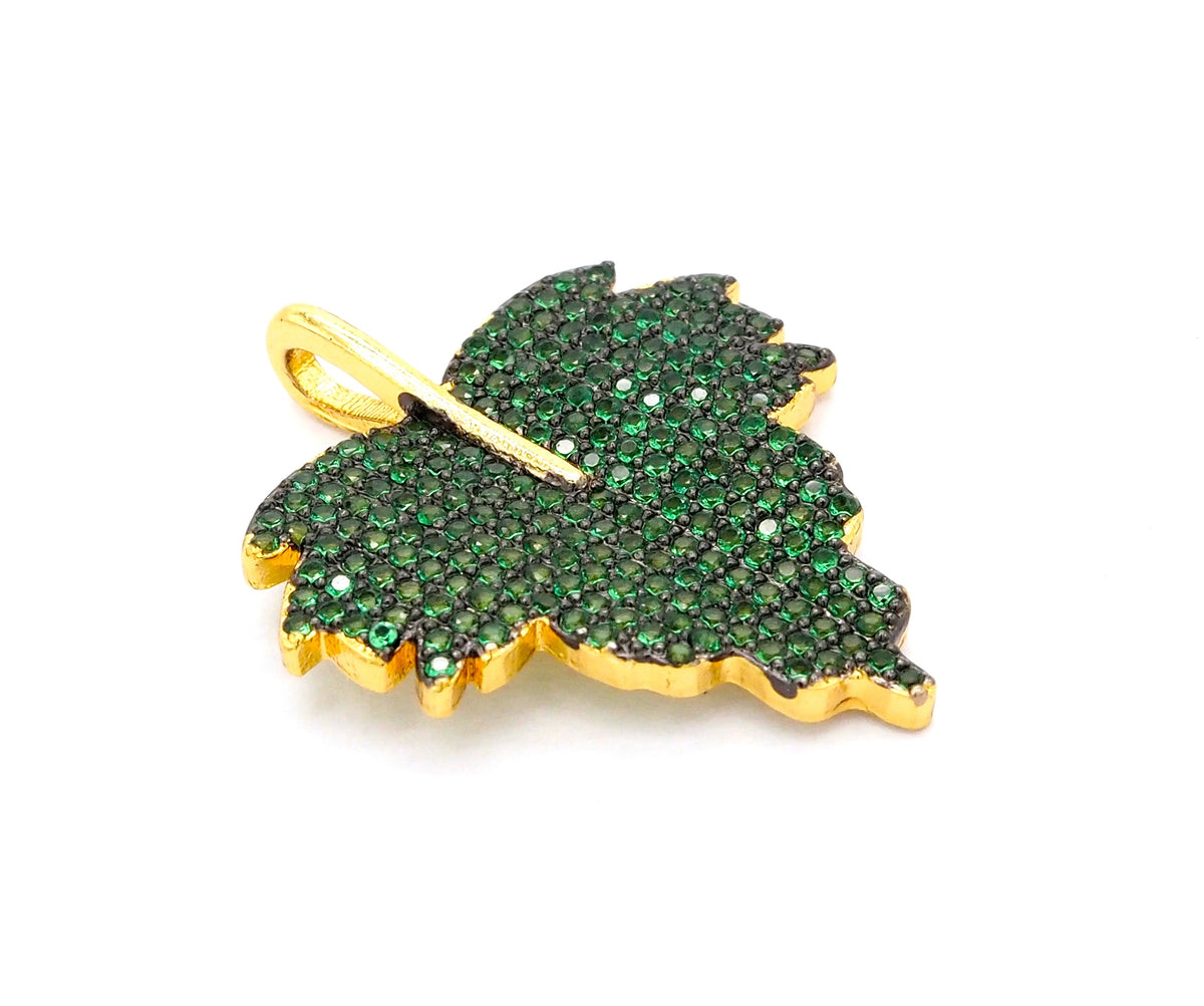 CZ Micro Pave Leaf Pendant/Charm, Cubic Zirconia Turquoise Blue Fuchsia Black Green Leaf Pave Pendant,31x36mm, sku#F508