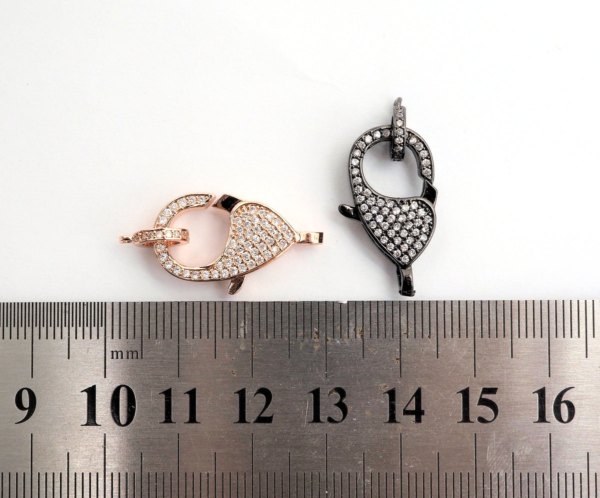CZ Micro Pave Teardrop Lobster Claw Clasp, Cubic Zirconia Pave Lobster Clasp, Silver Black Rose Gold Plated,22x12mm, sku#H129