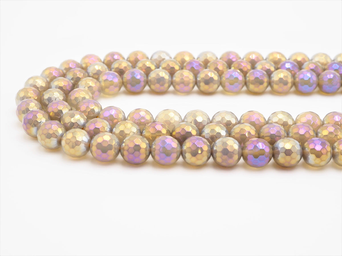 Mystic Plated Faceted Agate Beads,6mm/8mm/10mm, Multicolor Plated Gray Agate Beads,15.5" Full Strand, SKU#U303c