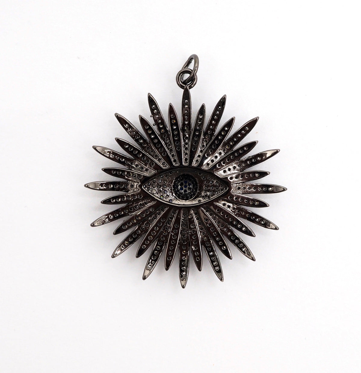 Large CZ Micro Pave Flower With Black Evil Eye Pendant/Charm,Cubic Zirconia Paved Charm/Focal, Necklace Charm Pendant, 43x46mm,sku#F497C