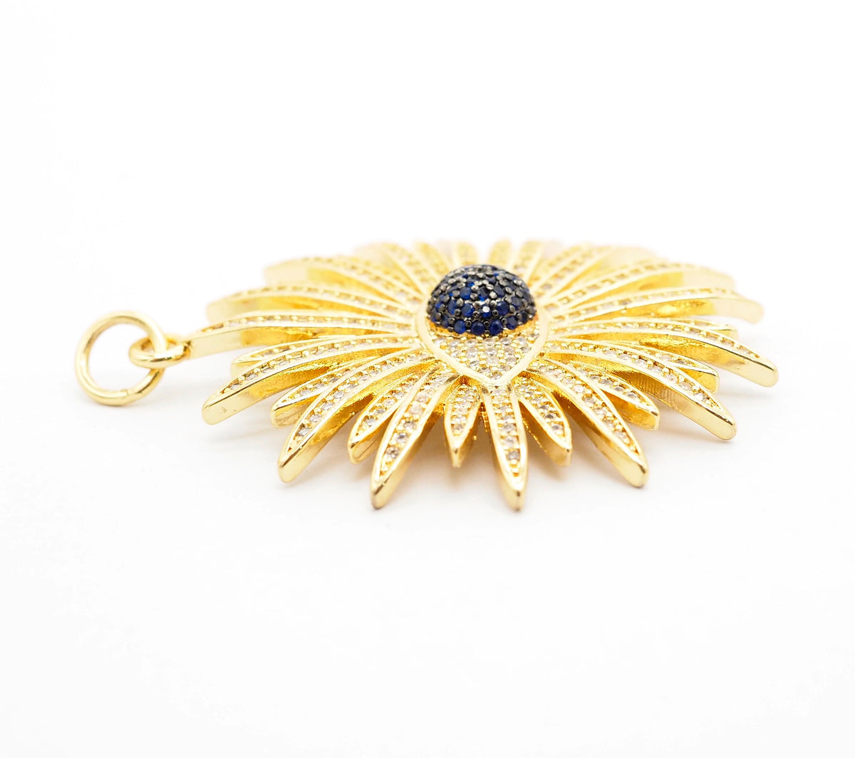 Large CZ Micro Pave Flower With Black Evil Eye Pendant/Charm,Cubic Zirconia Paved Charm/Focal, Necklace Charm Pendant, 43x46mm,sku#F497C