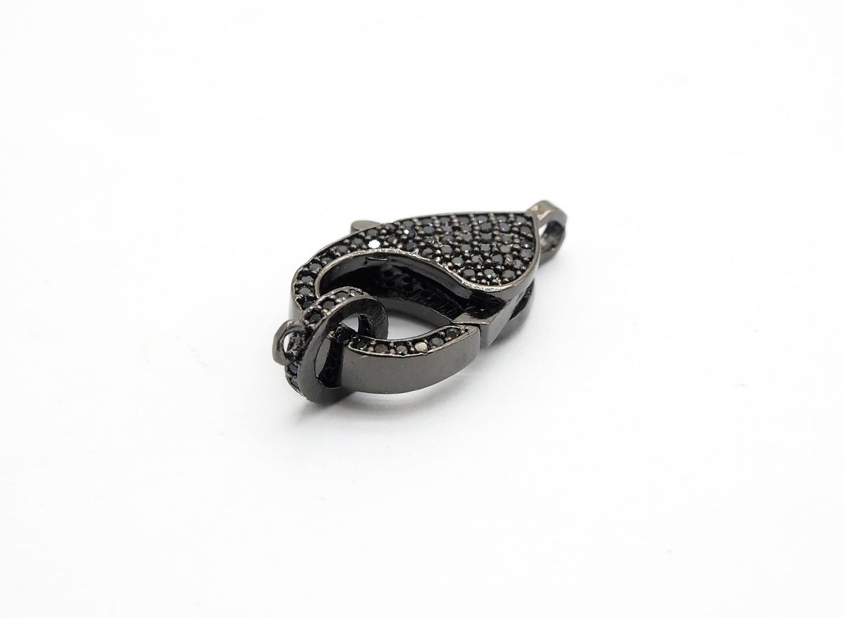 CZ Micro Pave Teardrop Lobster Claw Clasp, Cubic Zirconia Pave Lobster Clasp, Silver Black Rose Gold Plated,22x12mm, sku#H129