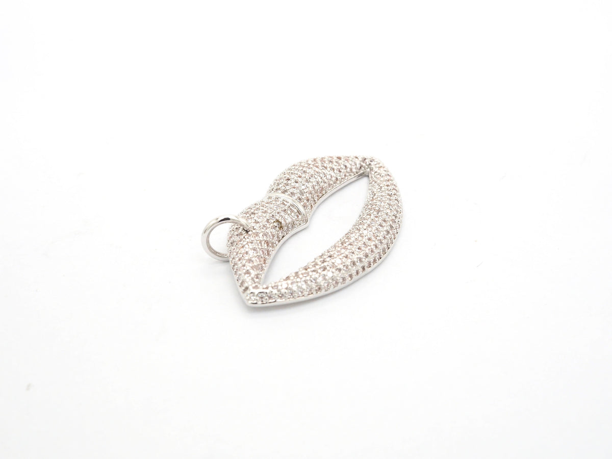 CZ Micro Pave Large Lip Pendant/Charm,Cubic Zirconia Paved Charm/Focal, Necklace Bracelet Charm Pendant, 36x20mm,sku#F522/F531