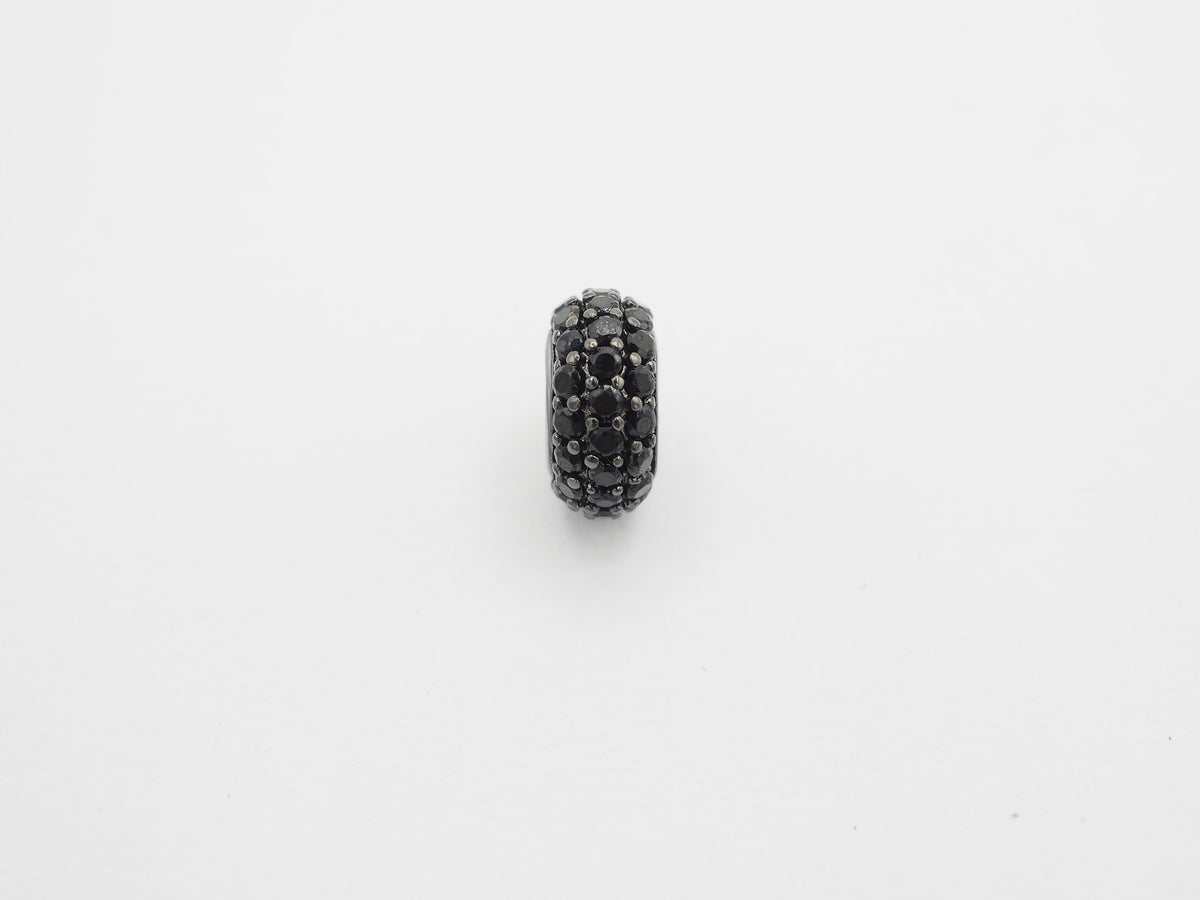 Black CZ Micro Pave On Black Rondelle Big Hole Spacer Beads, Cubic Zirconia Rondelle Spacer Beads, Pave Beads, 3x8/5x10mm, sku#C74