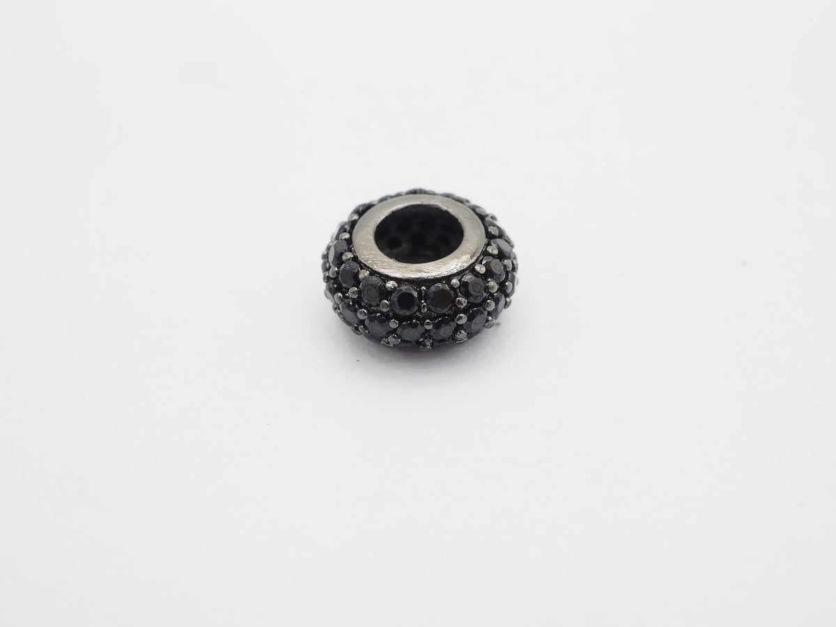 Black CZ Micro Pave On Black Rondelle Big Hole Spacer Beads, Cubic Zirconia Rondelle Spacer Beads, Pave Beads, 3x8/5x10mm, sku#C74