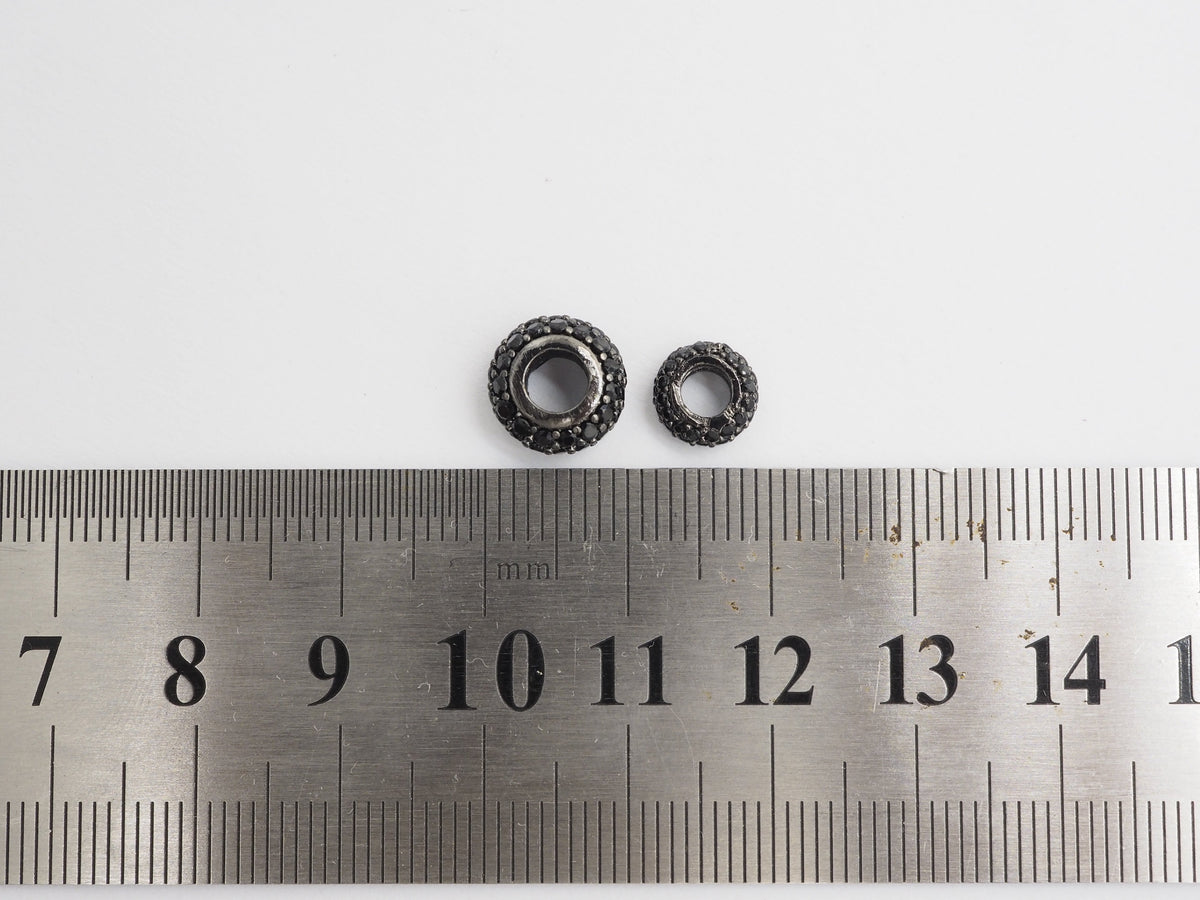 Black CZ Micro Pave On Black Rondelle Big Hole Spacer Beads, Cubic Zirconia Rondelle Spacer Beads, Pave Beads, 3x8/5x10mm, sku#C74