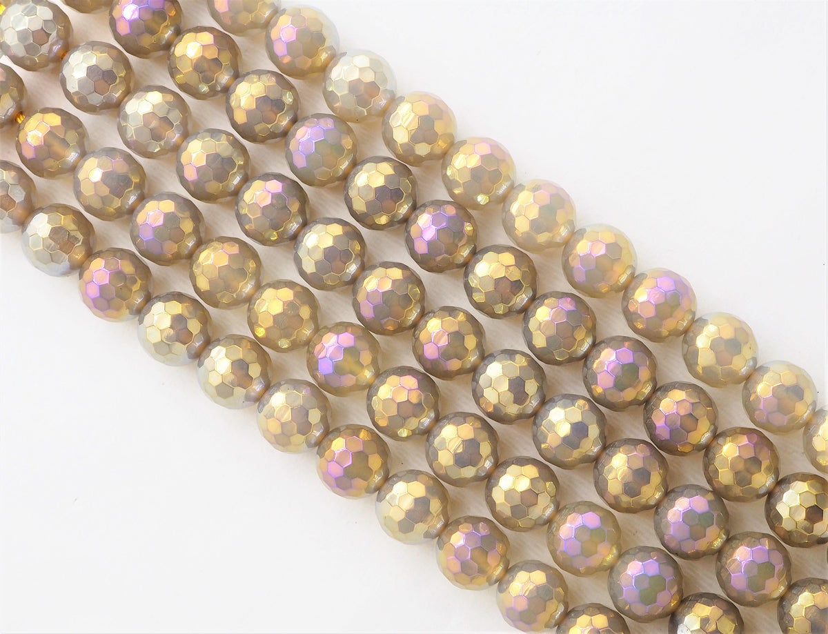 Mystic Plated Faceted Agate Beads,6mm/8mm/10mm, Multicolor Plated Gray Agate Beads,15.5" Full Strand, SKU#U303c