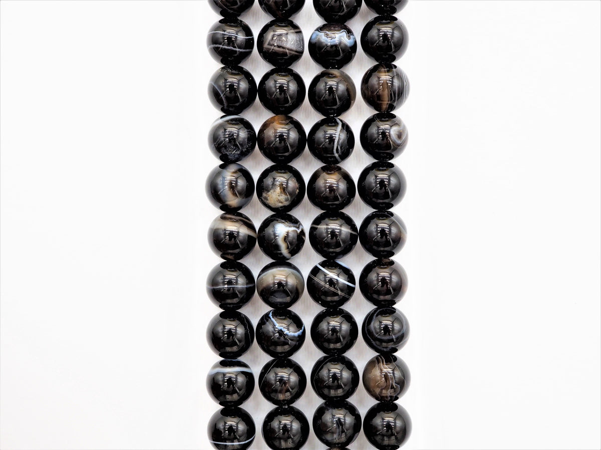 Black White Banded Agate Round Smooth Beads, 6mm/8mm/10mm/12mm beads, Agate Gemstone Beads, 15.5inch strand, SKU#U308