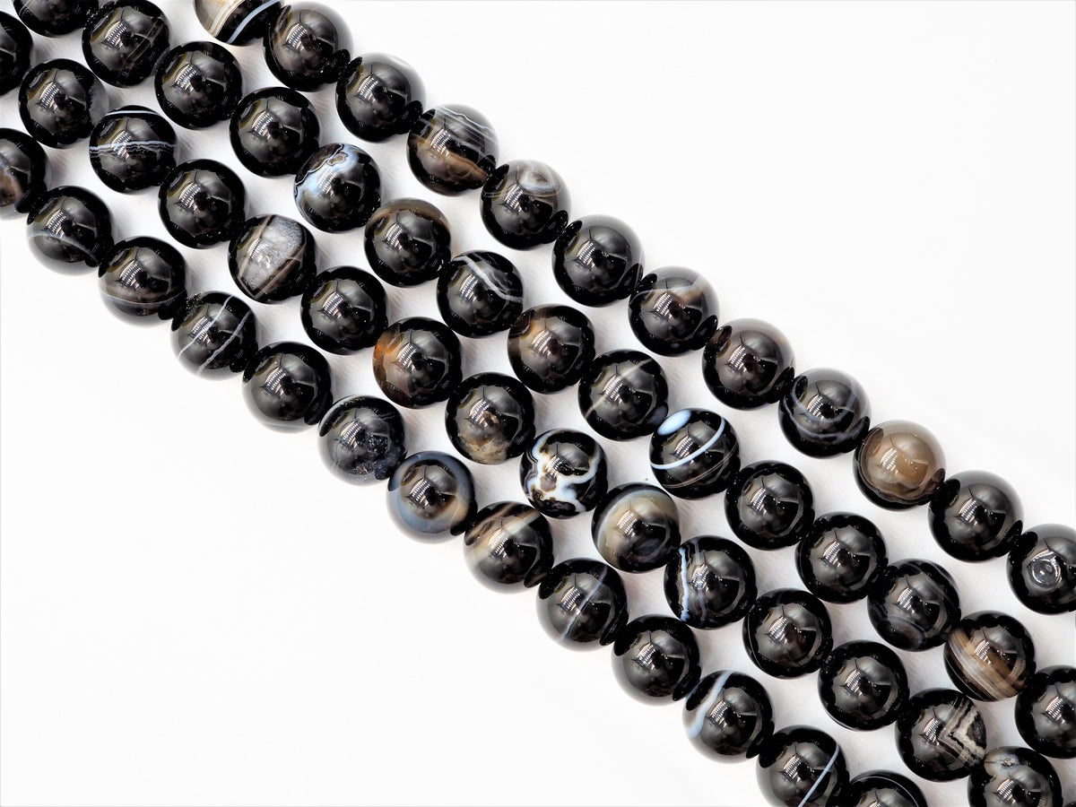 Black White Banded Agate Round Smooth Beads, 6mm/8mm/10mm/12mm beads, Agate Gemstone Beads, 15.5inch strand, SKU#U308