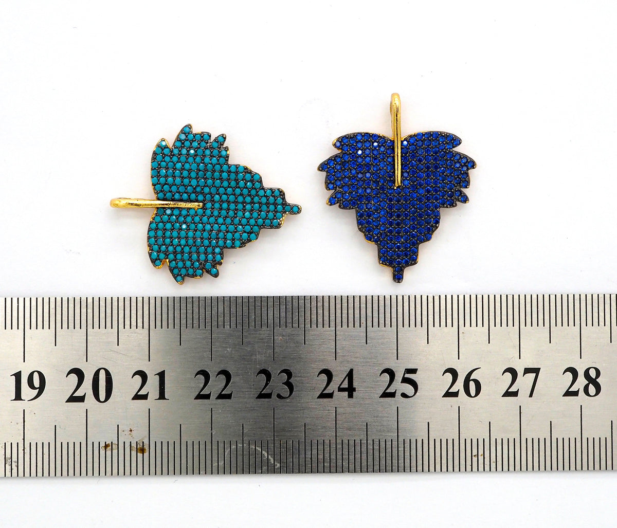 CZ Micro Pave Leaf Pendant/Charm, Cubic Zirconia Turquoise Blue Fuchsia Black Green Leaf Pave Pendant,31x36mm, sku#F508
