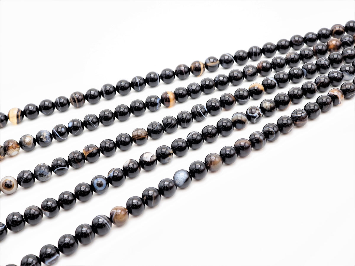 Black White Banded Agate Round Smooth Beads, 6mm/8mm/10mm/12mm beads, Agate Gemstone Beads, 15.5inch strand, SKU#U308