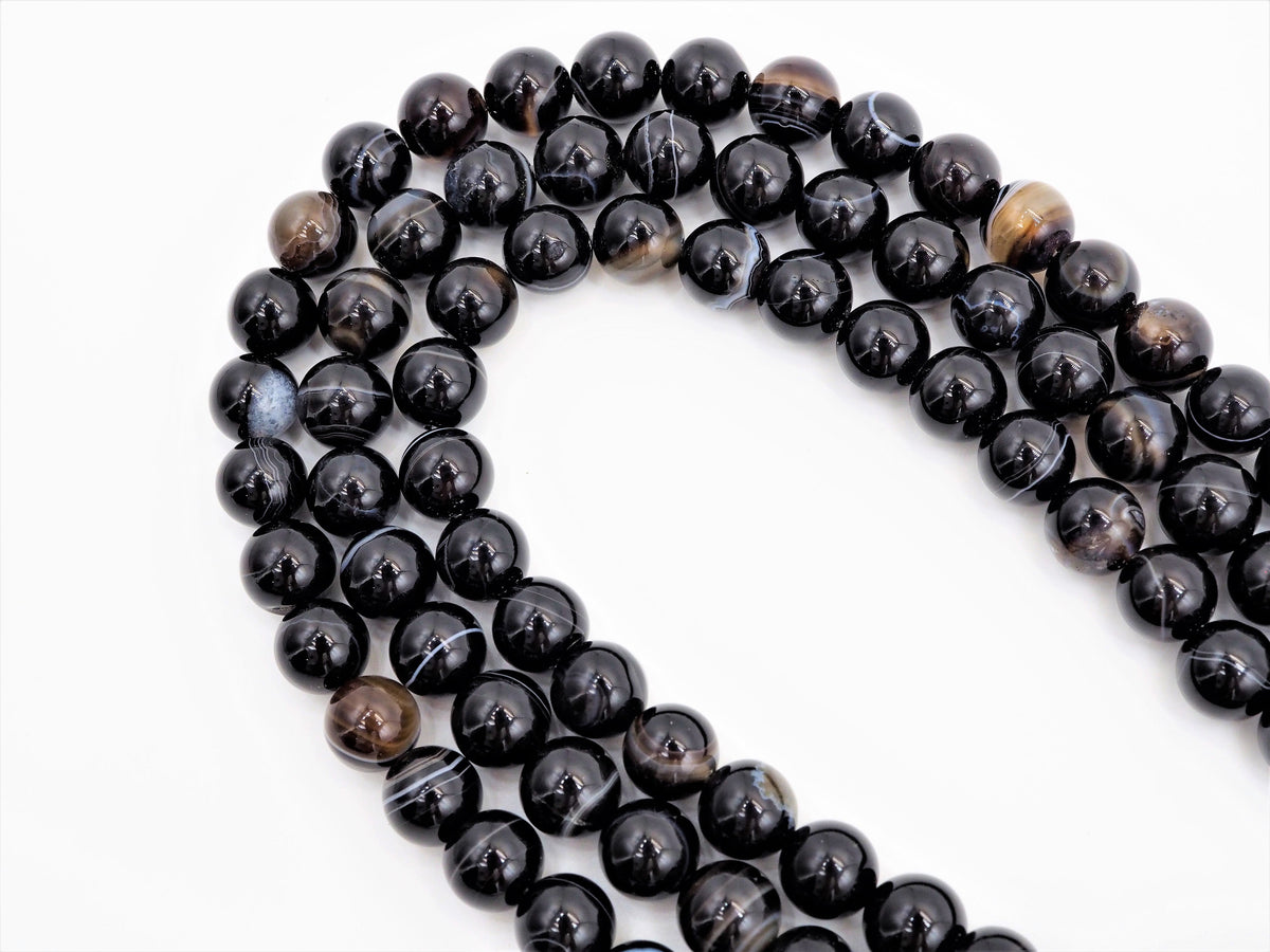Black White Banded Agate Round Smooth Beads, 6mm/8mm/10mm/12mm beads, Agate Gemstone Beads, 15.5inch strand, SKU#U308