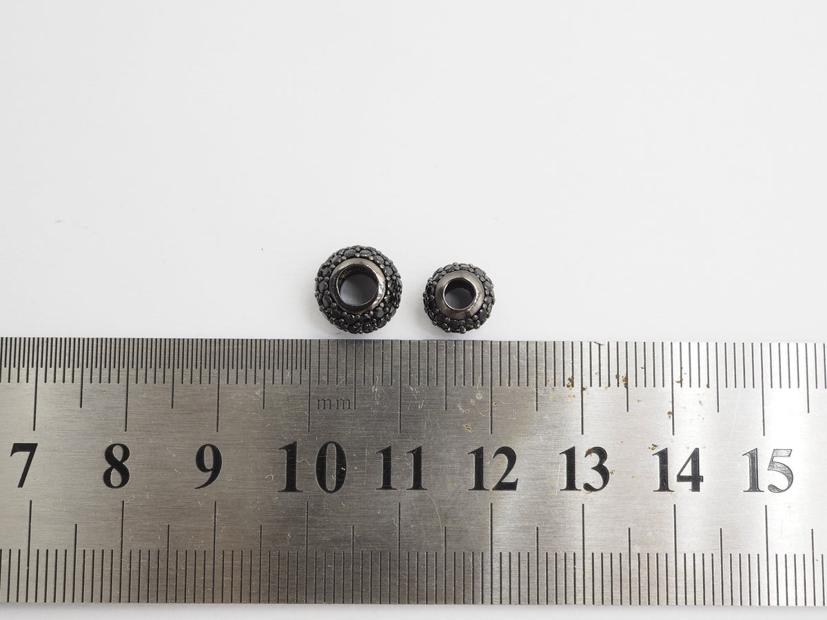 Black CZ Pave On Black Rondelle Big Hole Spacer Beads, Cubic Zirconia Rondelle Spacer Beads, Pave Beads,6x8/6x10mm, sku#C75