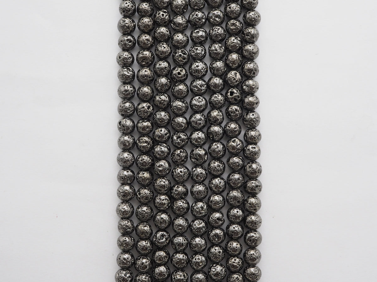 Wholesale Hematite Plated Lava Round Beads, 4mm/6mm/8mm/10mm/12mm Black Gemstone Beads, Wholesale Gemstone beads, 15.5" Full Strand,SKU#S112