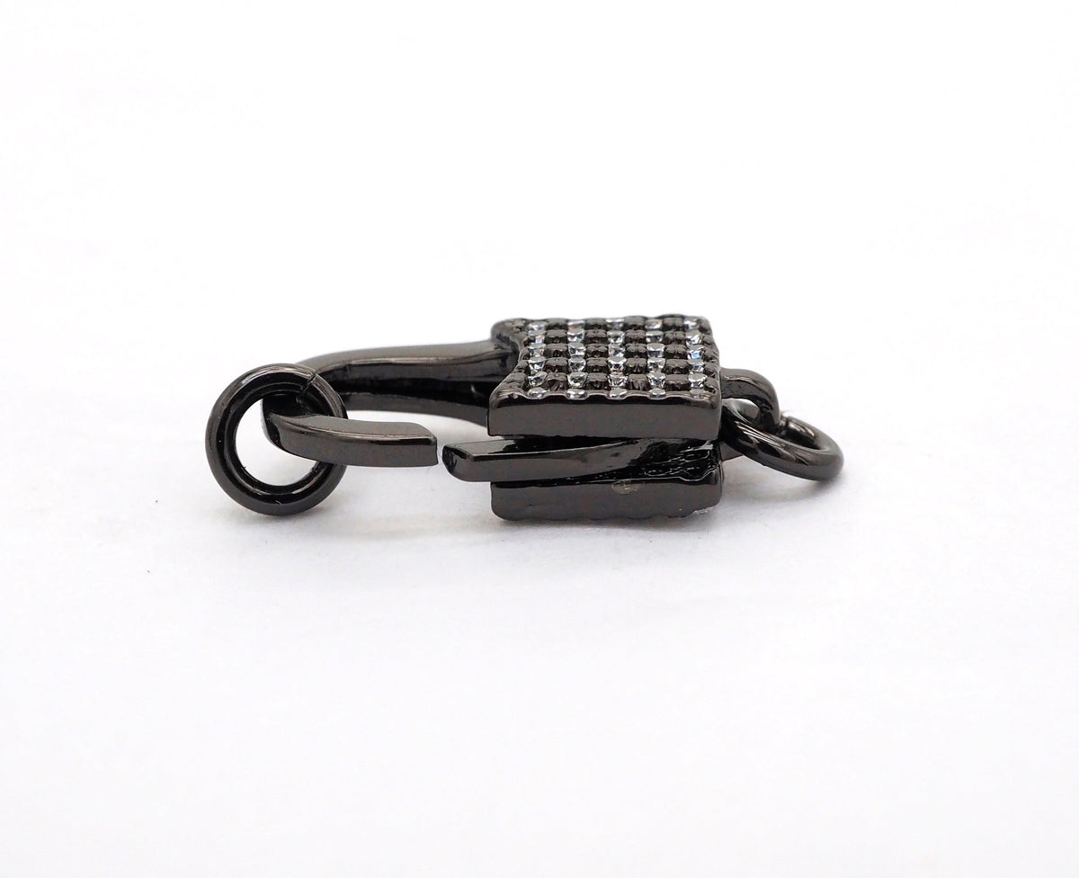 CZ Micro Pave Square Lock Lobster Claw Clasp, Cubic Zirconia Clasp/Link Connector, 18x8mm, sku#H126