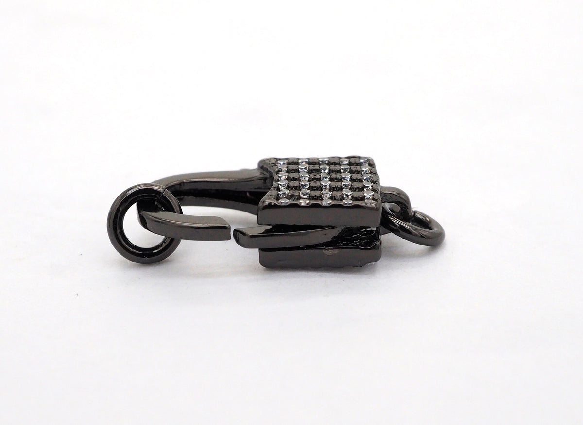 CZ Micro Pave Square Lock Lobster Claw Clasp, Cubic Zirconia Clasp/Link Connector, 18x8mm, sku#H126