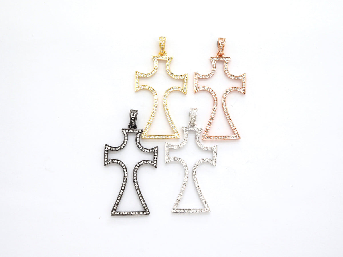 CZ Micro Pave Large Cross Pendant/Focal, Cubic Zirconia Paved Charm, Necklace Bracelet Charm Pendant, 25x44mm,sku#F523