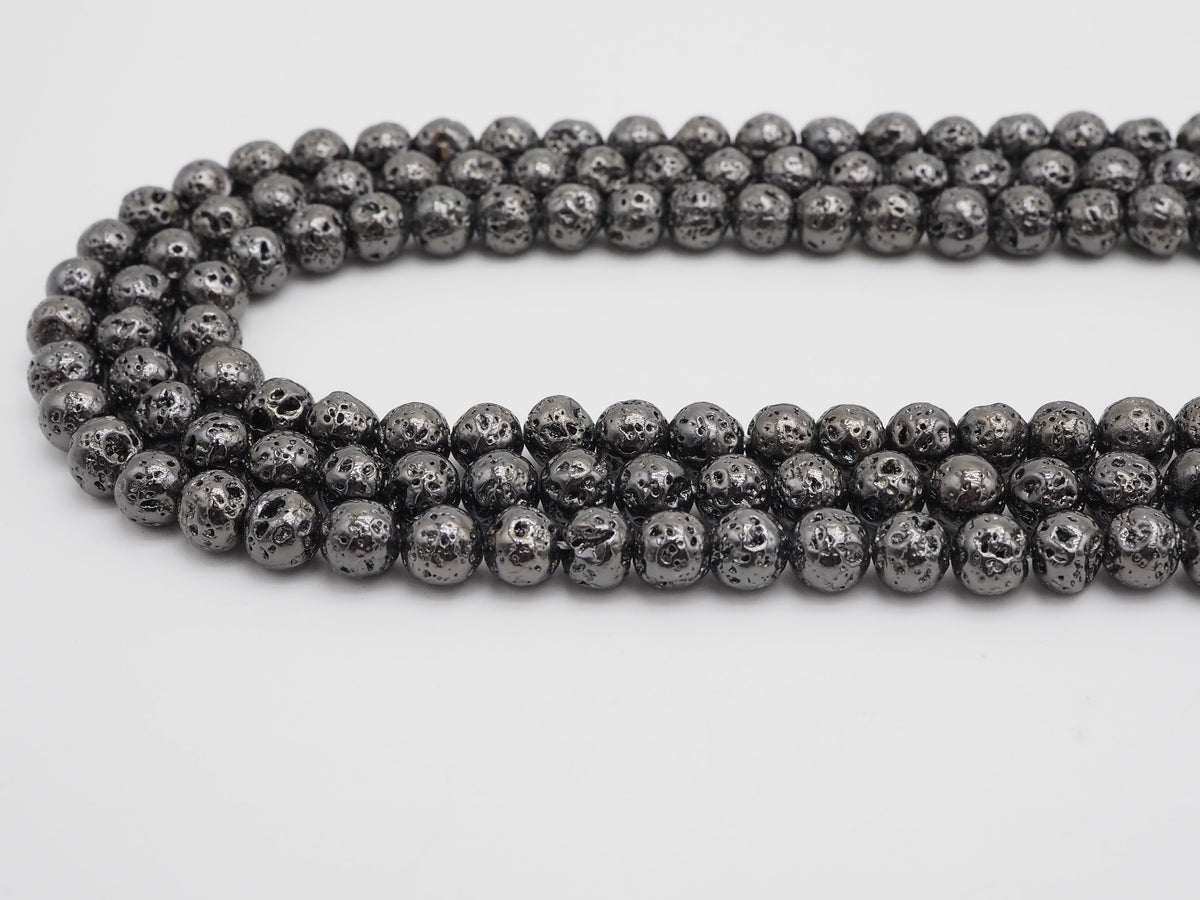 Wholesale Hematite Plated Lava Round Beads, 4mm/6mm/8mm/10mm/12mm Black Gemstone Beads, Wholesale Gemstone beads, 15.5" Full Strand,SKU#S112