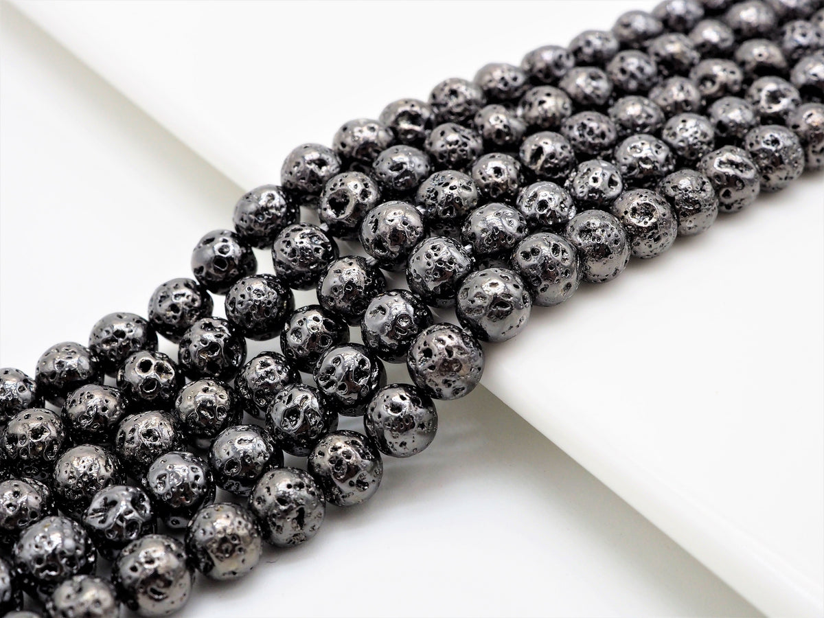 Wholesale Hematite Plated Lava Round Beads, 4mm/6mm/8mm/10mm/12mm Black Gemstone Beads, Wholesale Gemstone beads, 15.5" Full Strand,SKU#S112