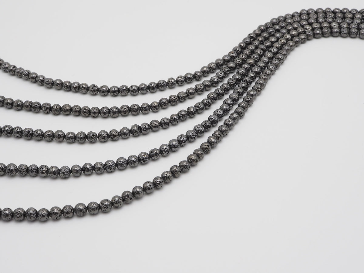 Wholesale Hematite Plated Lava Round Beads, 4mm/6mm/8mm/10mm/12mm Black Gemstone Beads, Wholesale Gemstone beads, 15.5" Full Strand,SKU#S112