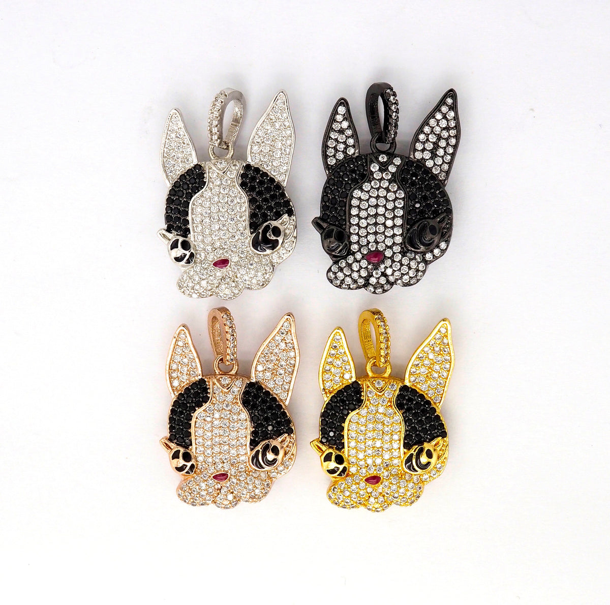 CZ Micro Pave Bunny Rabbit Head Charm Pendant, Cubic Zirconia Pendant, Gold/Silver/Rose Gold/Black, 28x20mm, SKU#F517