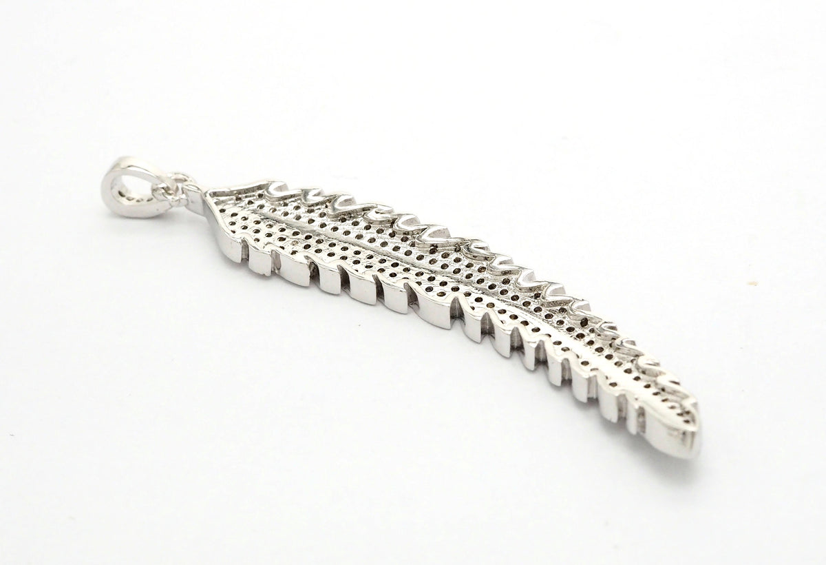 61mm Long CZ Micro Pave Feather Leaf Pendant, Gold/Rose gold/Black/Silver,  Cubic Zirconia Pave Pendant/Charm,sku#F510