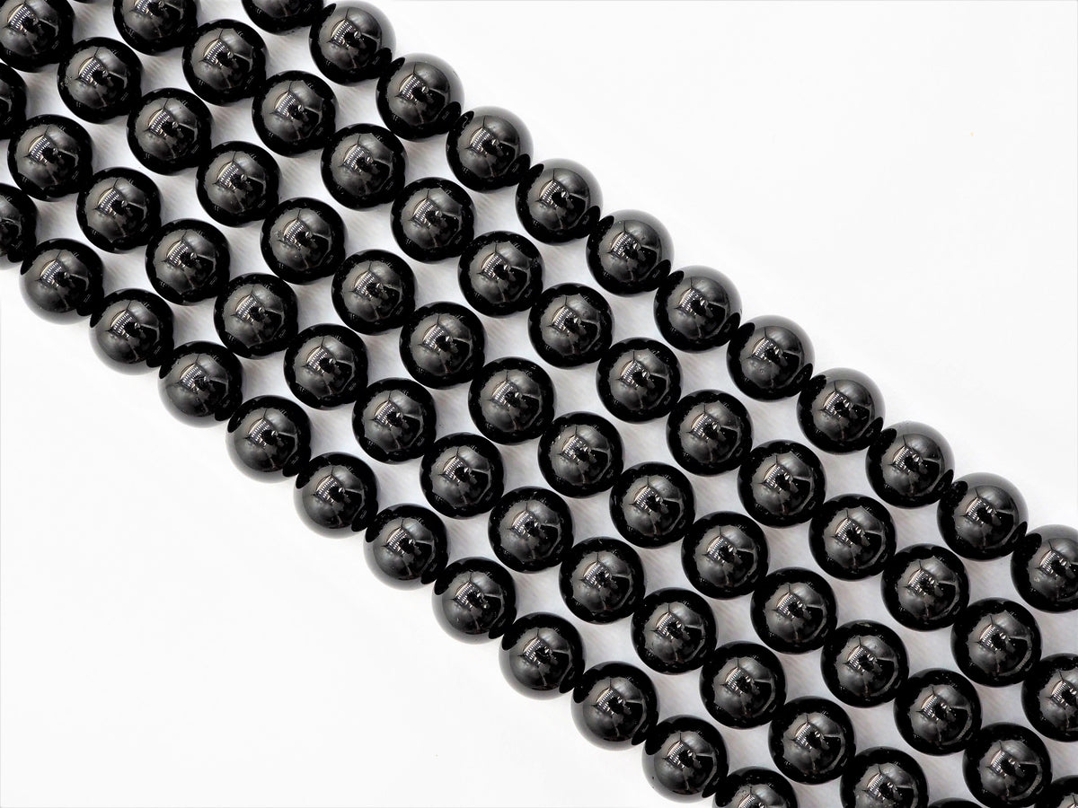 Quality Natural Black Tourmaline Round Smooth Beads,  SKU#U310