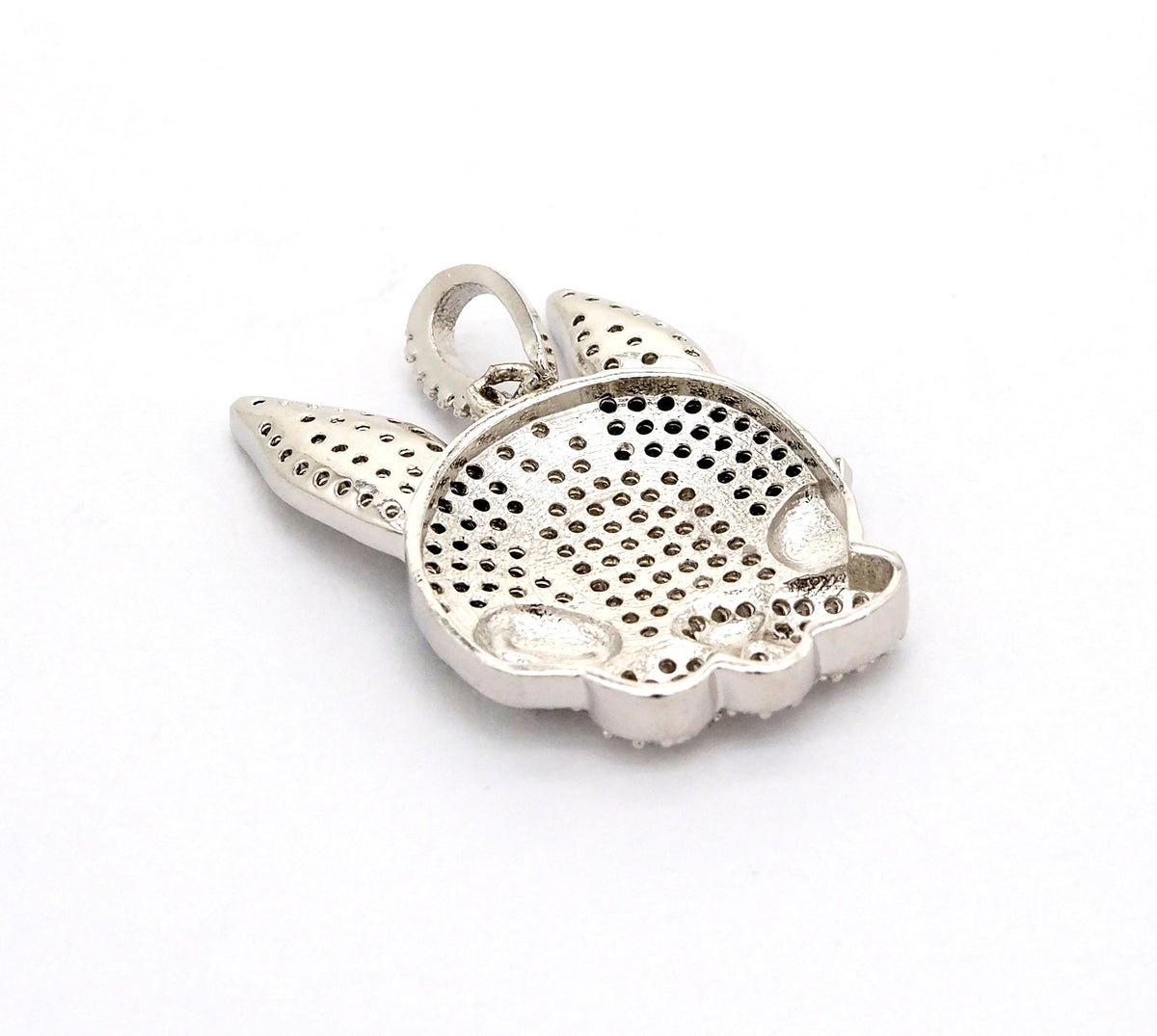 CZ Micro Pave Bunny Rabbit Head Charm Pendant, Cubic Zirconia Pendant, Gold/Silver/Rose Gold/Black, 28x20mm, SKU#F517