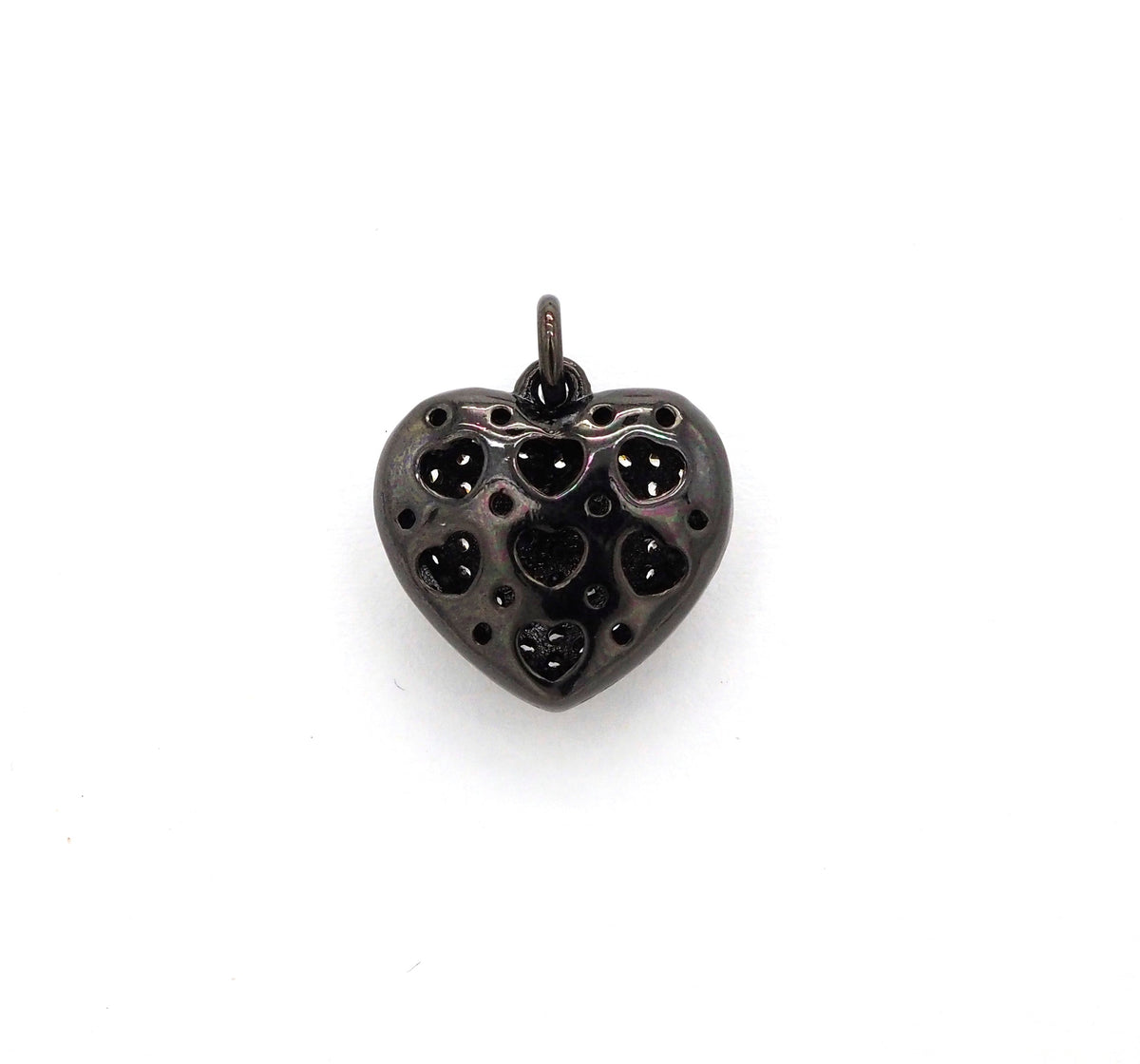 15mm CZ Micro Pave Puffy Heart Charm/Pendant, CZ Pave Charm in Gold/Rose Gold/Silver/Black Finish, Pave Heart Beads, sku#F524